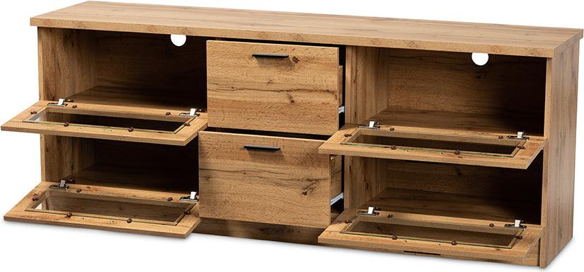 Wholesale Interiors TV & Media Units - Adelino Modern and Contemporary Oak Brown Finished Wood 2-Drawer TV Stand Oak Brown & Black