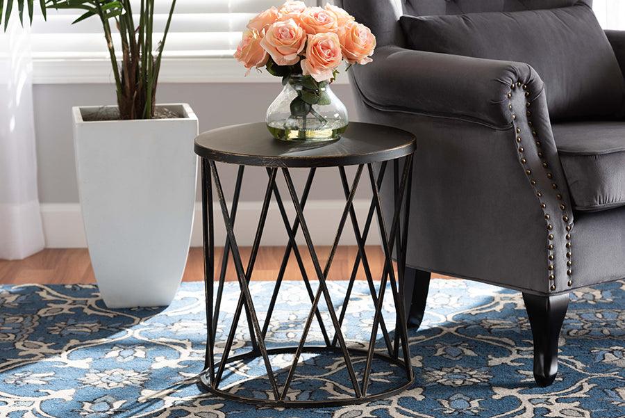 Wholesale Interiors Side & End Tables - Finnick Modern Industrial Antique Black finished Metal End Table