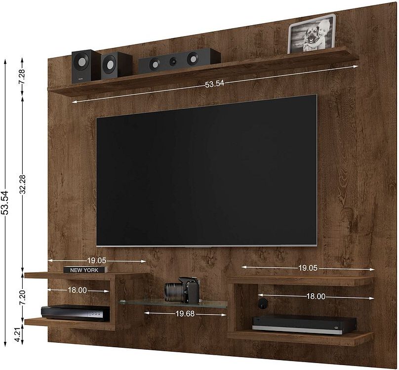 Manhattan Comfort TV & Media Units - Plaza 64.25 Modern Floating Wall Entertainment Center with Display Shelves in Rustic Brown