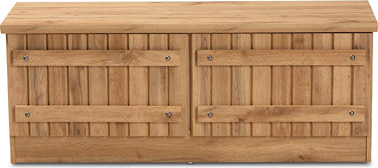 Wholesale Interiors Benches - Oswald Farmhouse Natural Oak Brown Finished Wood 2-Door Storage Bench