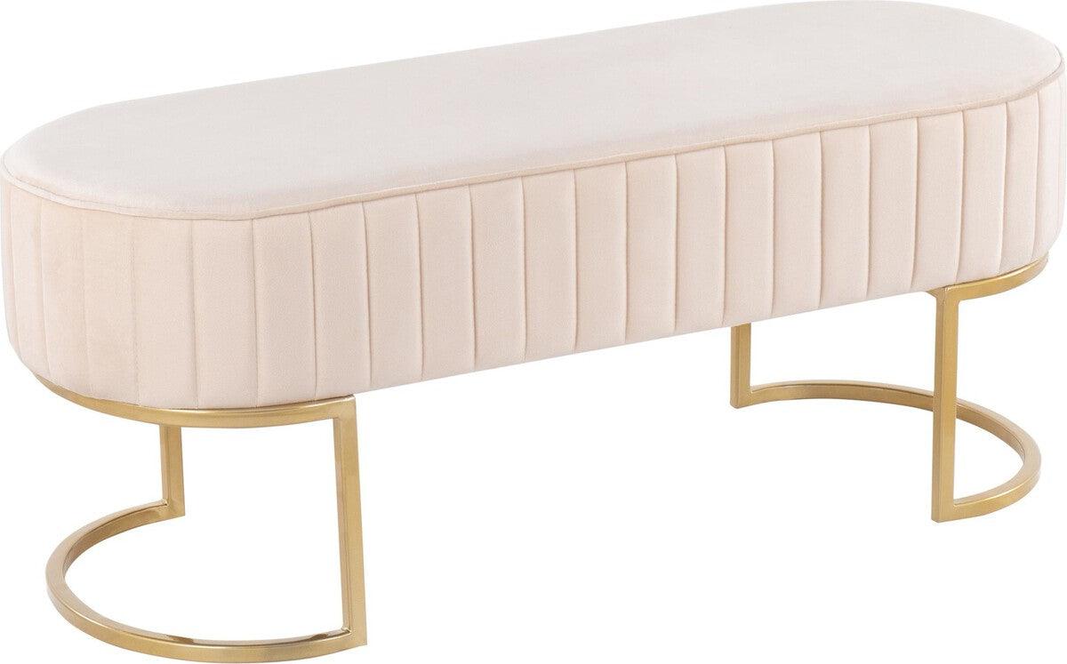 Lumisource Benches - Demi Glam Pleated Bench in Gold Steel & Cream Velvet