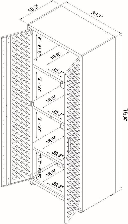 Manhattan Comfort Buffets & Cabinets - Fortress Textured Metal 75.4" Garage Cabinet with 4 Adjustable Shelves in Gray