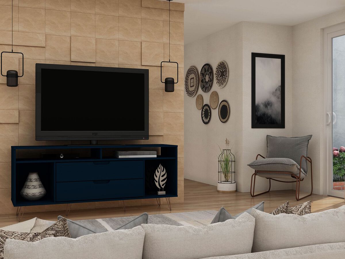 Manhattan Comfort TV & Media Units - Rockefeller 62.99 TV Stand with Metal Legs & 2 Drawers in Tatiana Midnight Blue