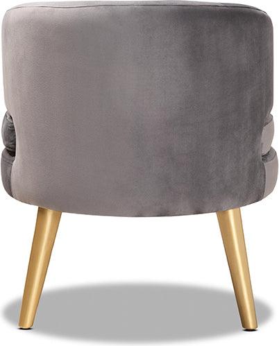 Wholesale Interiors Accent Chairs - Baptiste Glam and Luxe Grey Velvet Fabric Upholstered and Gold Finished Wood Accent Chair