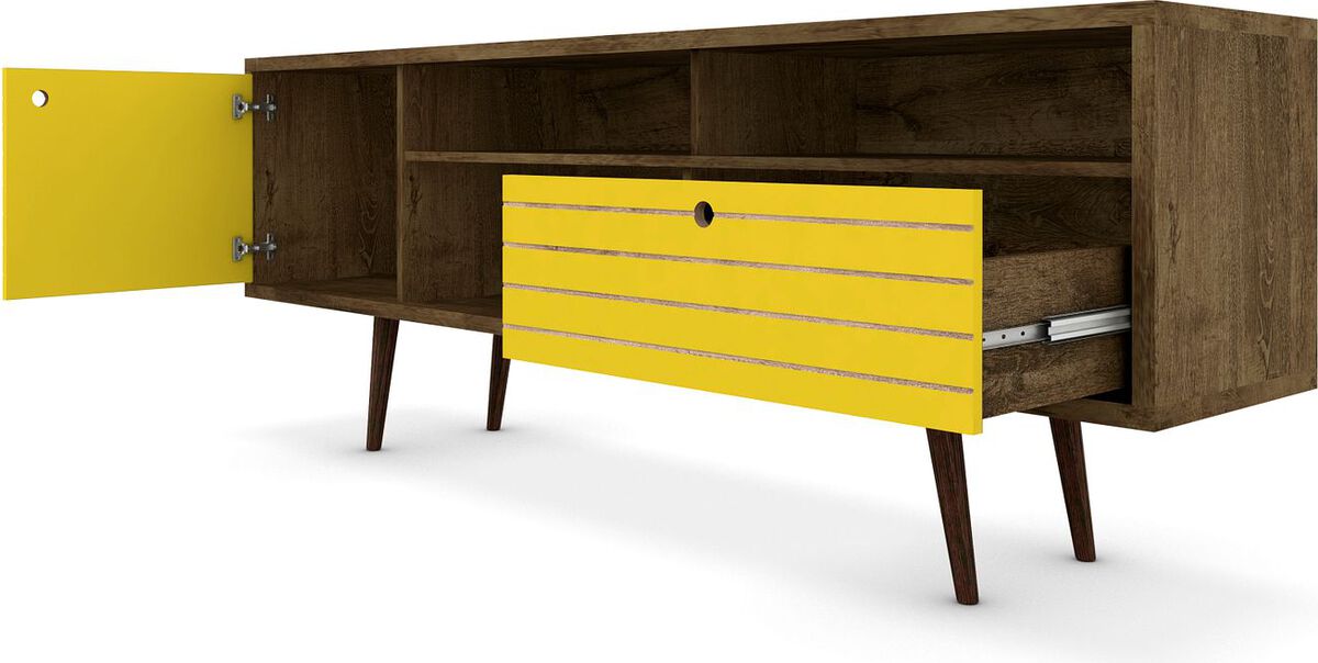 Manhattan Comfort TV & Media Units - Liberty 70.86" Mid-Century - Modern TV St& Rustic Brown & Yellow