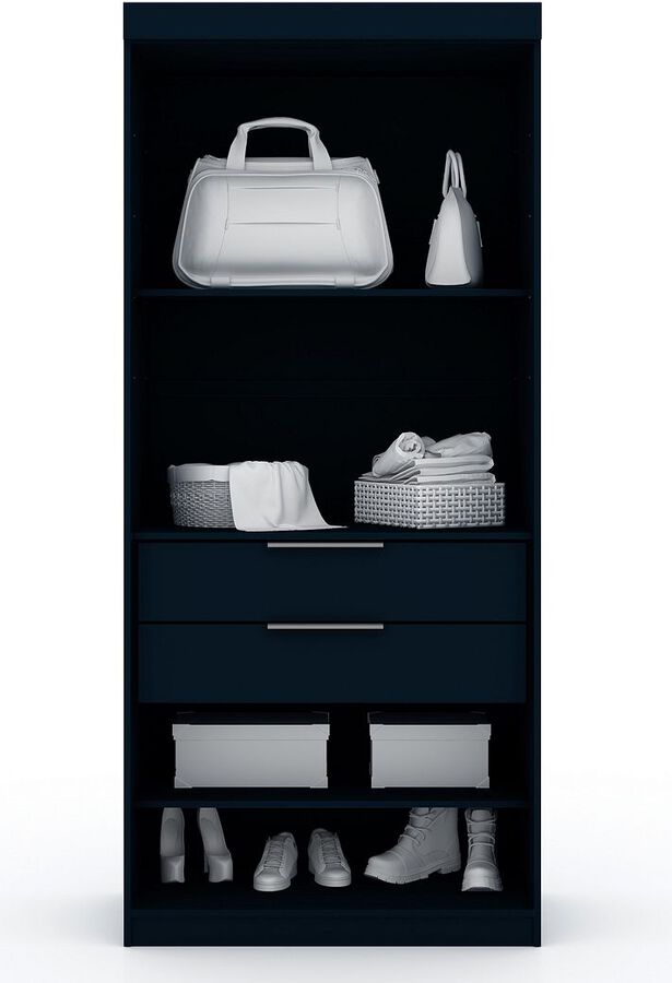 Manhattan Comfort Cabinets & Wardrobes - Mulberry Open 3 Sectional Modem Wardrobe Closet with 6 Drawers - Set of 3 in Tatiana Midnight Blue