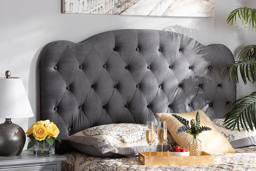 Grey velvet queen deals headboard