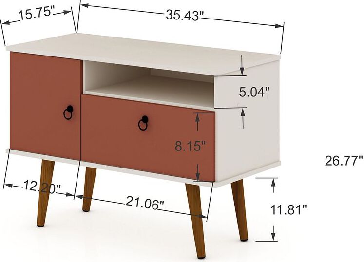 Manhattan Comfort TV & Media Units - Tribeca 35.43 TV Stand with Solid Wood Legs in Off White & Terra Orange Pink