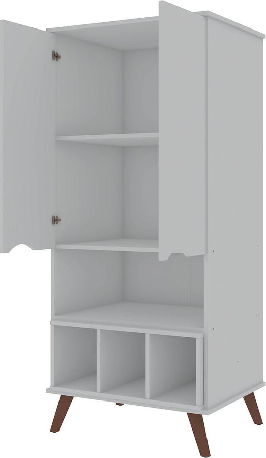 Manhattan Comfort Buffets & Cabinets - Hampton 26.77 Display Cabinet 6 Shelves and Solid Wood Legs in White