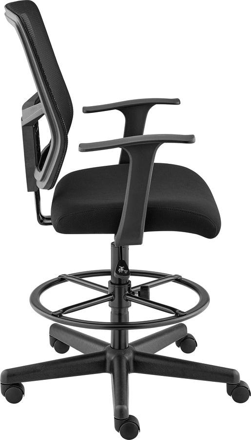 Euro Style Task Chairs - Tuva Adjustable Height Drafting Stool in Black Mesh and Fabric with Black Frame