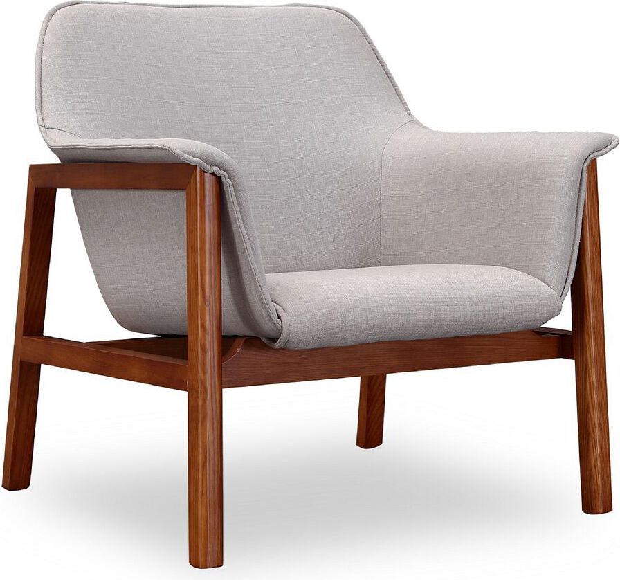 Manhattan Comfort Accent Chairs - Miller Gray and Walnut Linen Weave Accent Chair