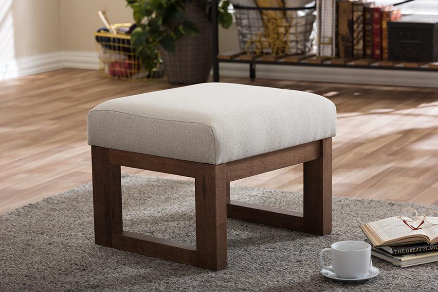 Wholesale Interiors Ottomans & Stools - Yashiya Mid-century Retro Modern Light Beige Fabric Upholstered Ottoman Stool