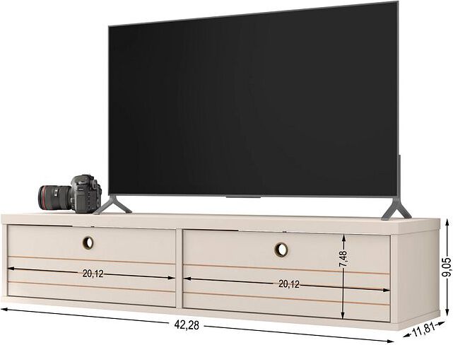 Manhattan Comfort TV & Media Units - Liberty 42.28 Mid-Century Modern Floating Entertainment Center with 2 Shelves in Off White