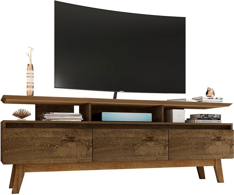 Manhattan Comfort TV & Media Units - Yonkers 70.86 TV Stand with Solid Wood Legs and 6 Media and Storage Compartments in Rustic Brown