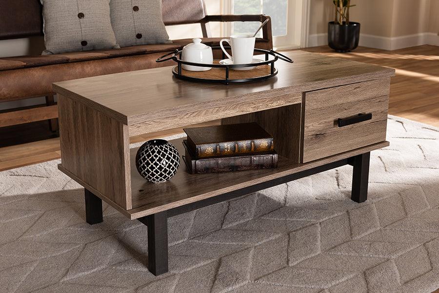 Wholesale Interiors Coffee Tables - Arend Modern and Contemporary Two-Tone Oak Brown and Black Wood 1-Drawer Coffee Table