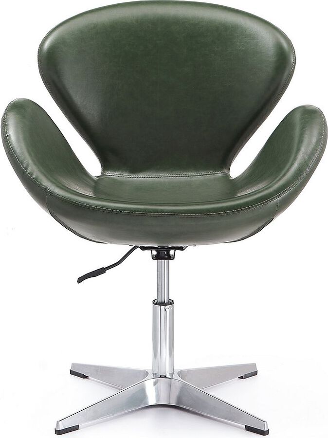 Manhattan Comfort Accent Chairs - Raspberry Forest Green & Polished Chrome Faux Leather Adjustable Swivel Chair