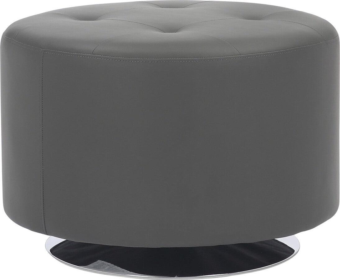 Lumisource Ottomans & Stools - Mason Round Swivel 26" Contemporary Ottoman In Chrome Metal & Grey Faux Leather