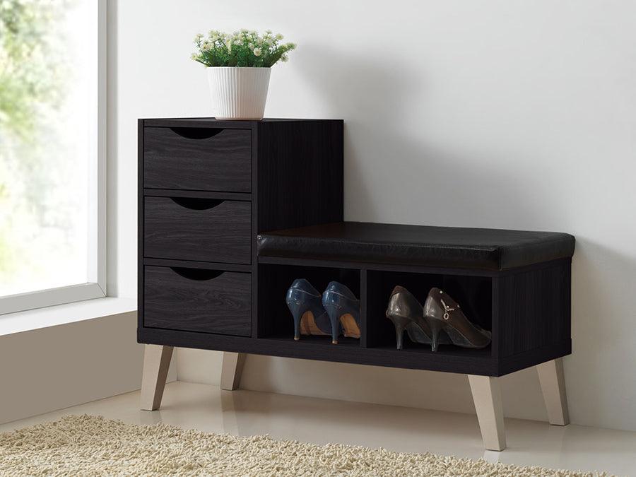 Wholesale Interiors Benches - Arielle Dark Brown Shoe Storage Seating Bench with Two Open Shelves