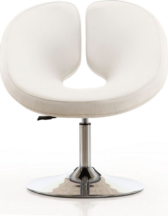 Manhattan Comfort Accent Chairs - Perch White & Polished Chrome Faux Leather Adjustable Chair