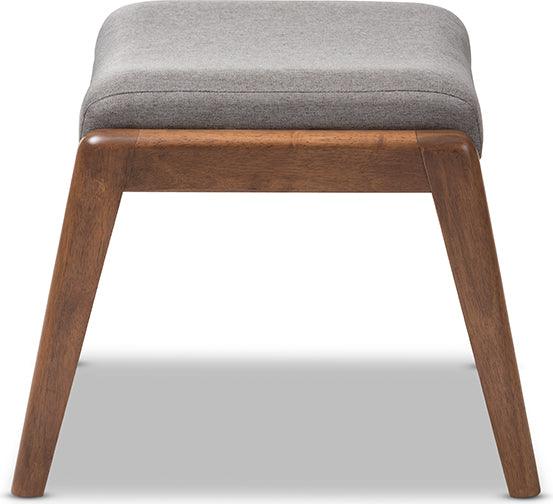 Wholesale Interiors Ottomans & Stools - Roxy Mid-Century Modern Walnut Wood Finishing and Gray Fabric Upholstered Ottoman