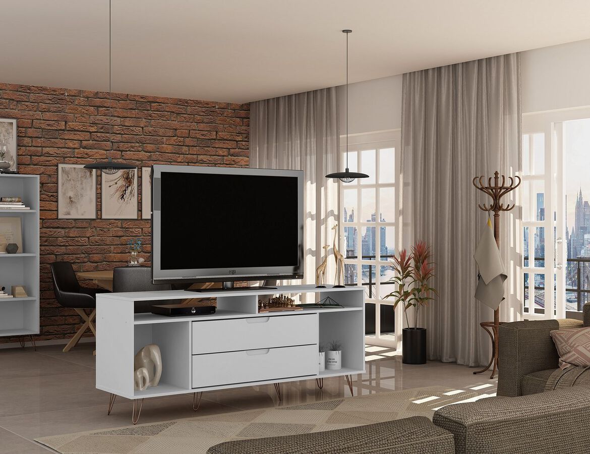 Manhattan Comfort TV & Media Units - Rockefeller 62.99 TV Stand with Metal Legs & 2 Drawers in White