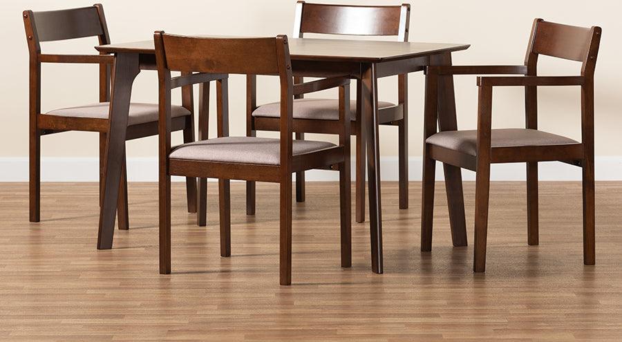 Wholesale Interiors Dining Sets - Helene Mid-Century Warm Grey Fabric and Dark Brown Finished Wood 5-Piece Dining Set