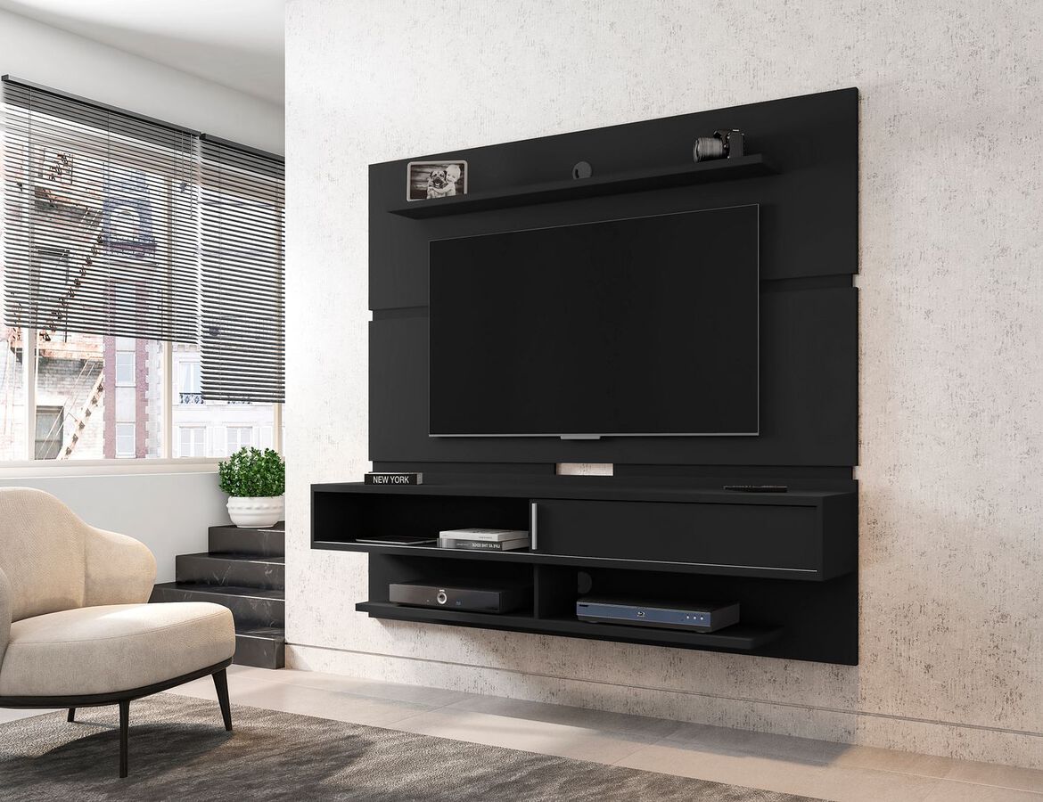 Manhattan Comfort TV & Media Units - Astor 70.86 Modern Floating Entertainment Center 2.0 with Media & Decor Shelves in Black