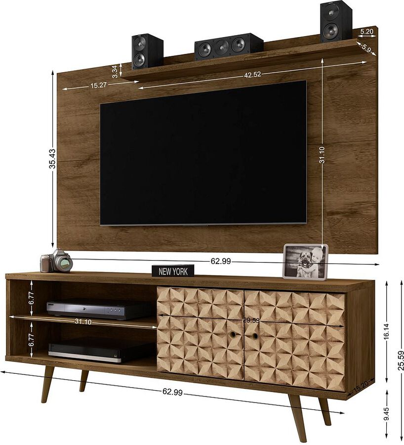 Manhattan Comfort TV & Media Units - Liberty 62.99 TV Stand and Panel in Rustic Brown and 3D Brown Prints