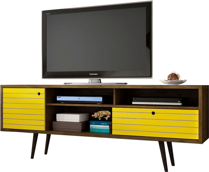 Manhattan Comfort TV & Media Units - Liberty 70.86" Mid-Century - Modern TV St& Rustic Brown & Yellow