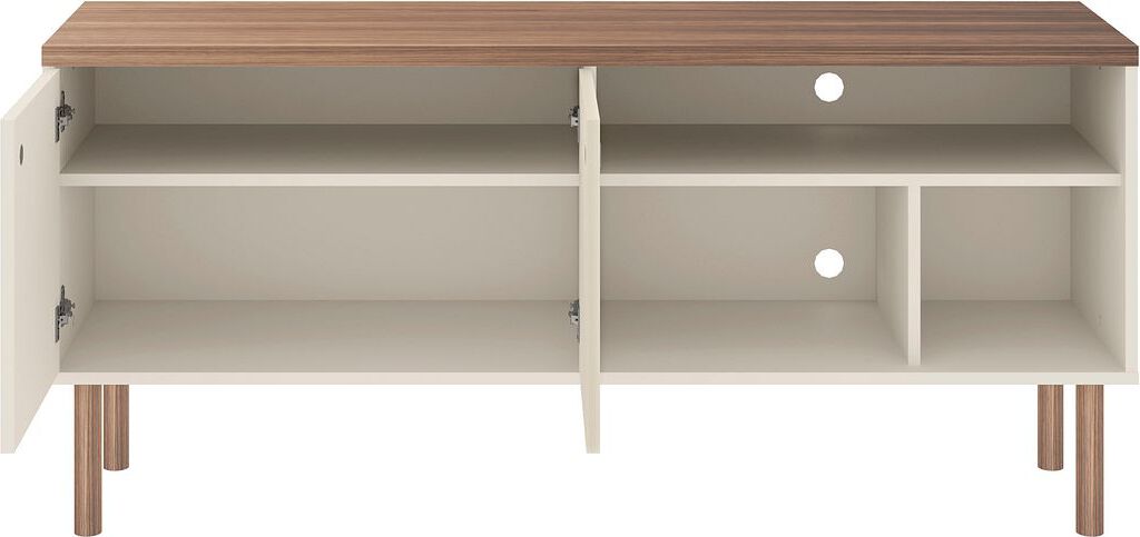 Manhattan Comfort TV & Media Units - Windsor 53.54 Modern TV Stand with Media Shelves & Solid Wood Legs in Off White & Nature