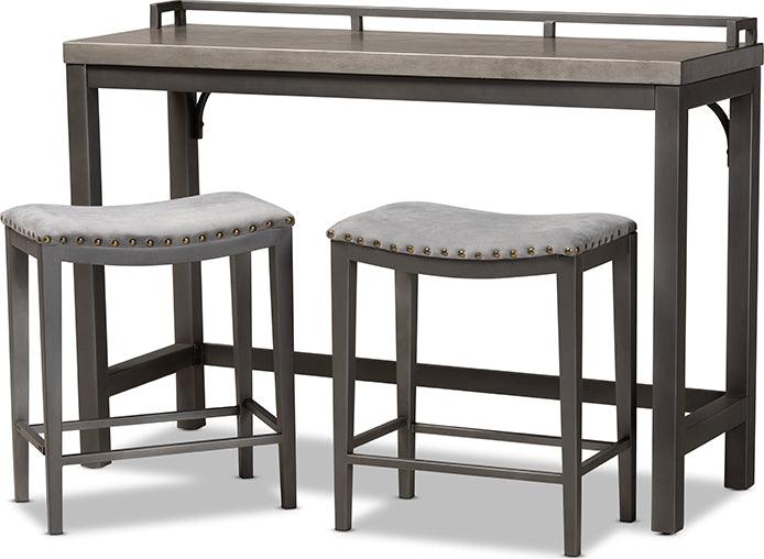 Wholesale Interiors Dining Sets - Noll Modern and Contemporary Grey Fabric Upholstered 3-Piece Multipurpose Metal Counter Table Set