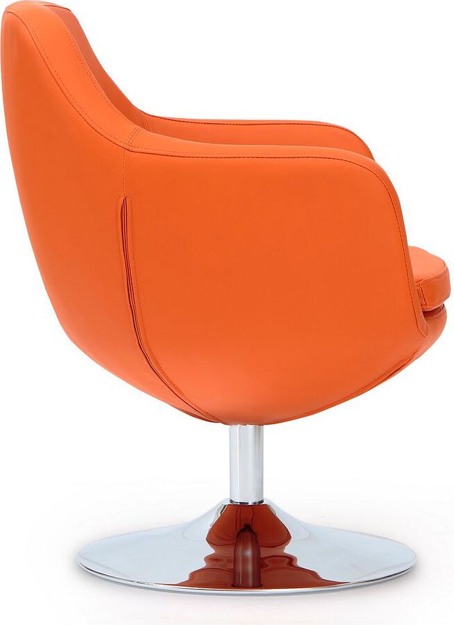 Manhattan Comfort Accent Chairs - Caisson Orange and Polished Chrome Faux Leather Swivel Accent Chair