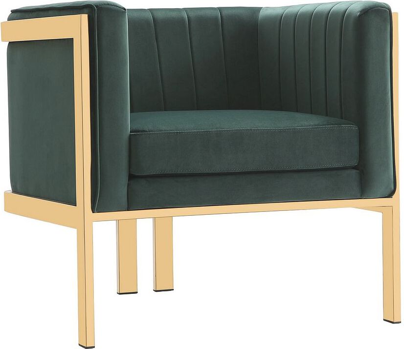 Manhattan Comfort Accent Chairs - Paramount Forest Green and Polished Brass Velvet Accent Armchair