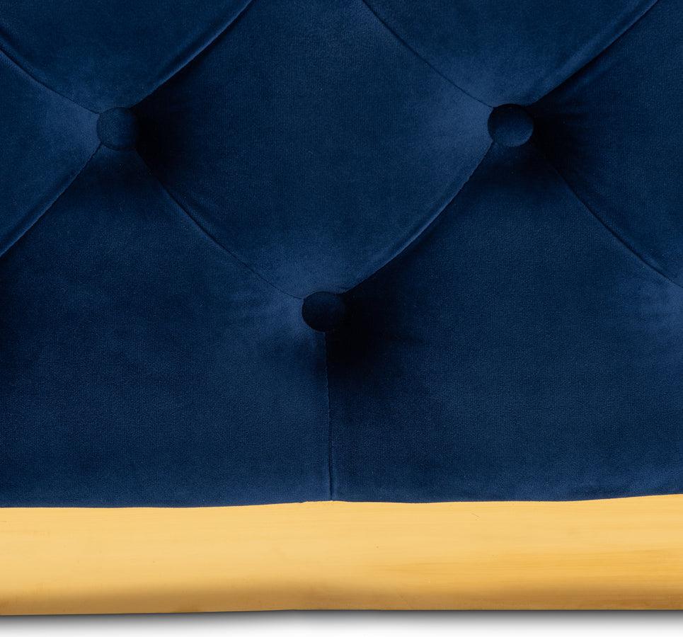 Wholesale Interiors Ottomans & Stools - Verene Glam & Luxe Royal Blue Velvet Gold Finished Square Cocktail Ottoman