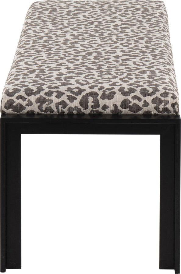 Lumisource Benches - Fuji Contemporary Bench In Black Metal & Beige Leopard Fabric