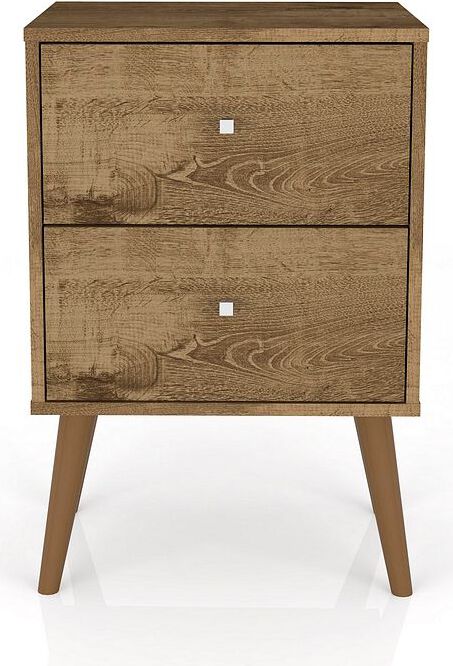 Manhattan Comfort Nightstands & Side Tables - Liberty Mid-Century - Modern Nightstand 2.0 with 2 Full Extension Drawers in Rustic Brown