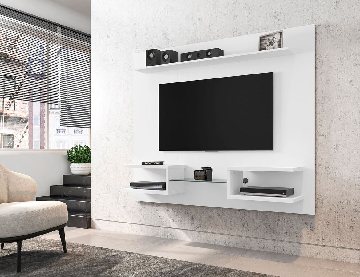 Manhattan Comfort TV & Media Units - Plaza 64.25 Modern Floating Wall Entertainment Center with Display Shelves in White