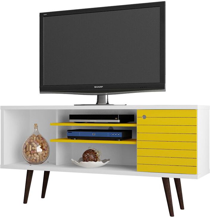 Manhattan Comfort TV & Media Units - Liberty 53.14" Mid-Century - Modern TV St& White & Yellow