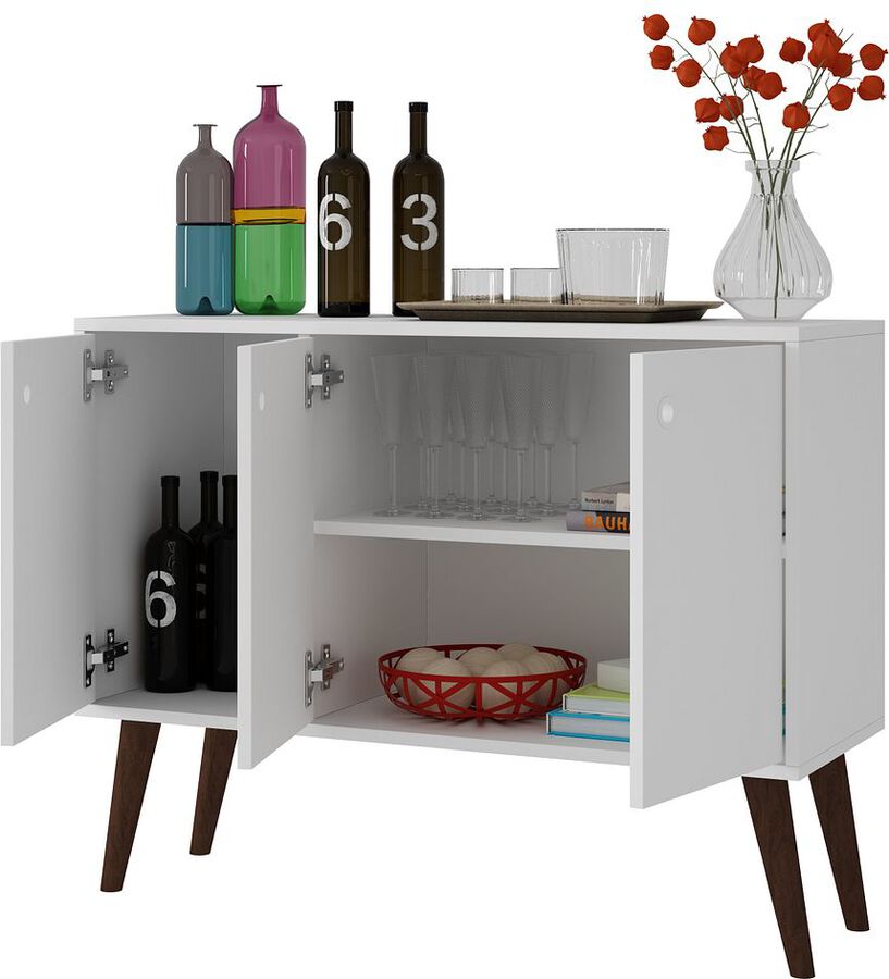 Manhattan Comfort Buffets & Cabinets - Bromma 35.43" Buffet Stand with 3 Shelves & 3 Doors in White