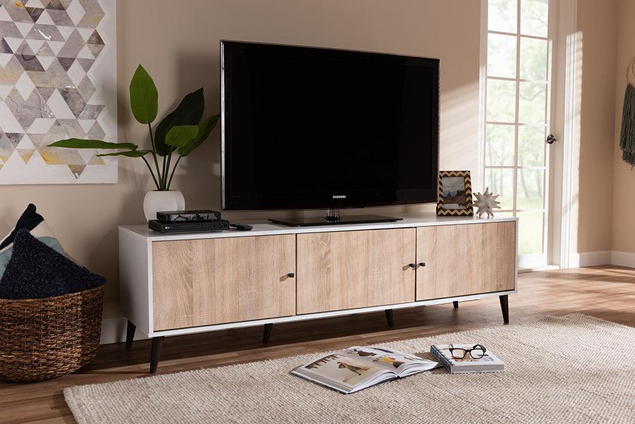 Wholesale Interiors TV & Media Units - Bastien Mid-Century Modern White and Light Oak 6-Shelf TV Stand