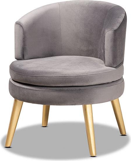 Wholesale Interiors Accent Chairs - Baptiste Glam and Luxe Grey Velvet Fabric Upholstered and Gold Finished Wood Accent Chair