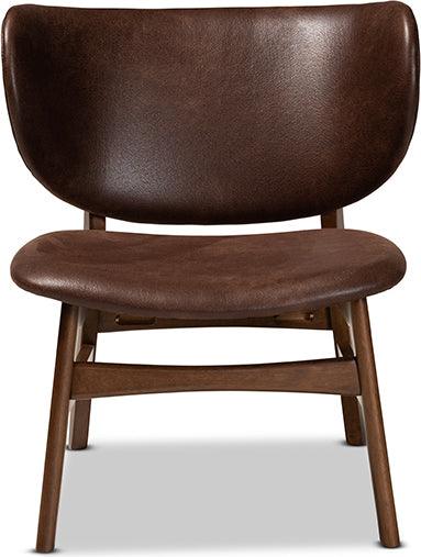 Wholesale Interiors Accent Chairs - Marcos Dark Brown Faux Leather Effect and Walnut Brown Finished Wood Living Room Accent Chair