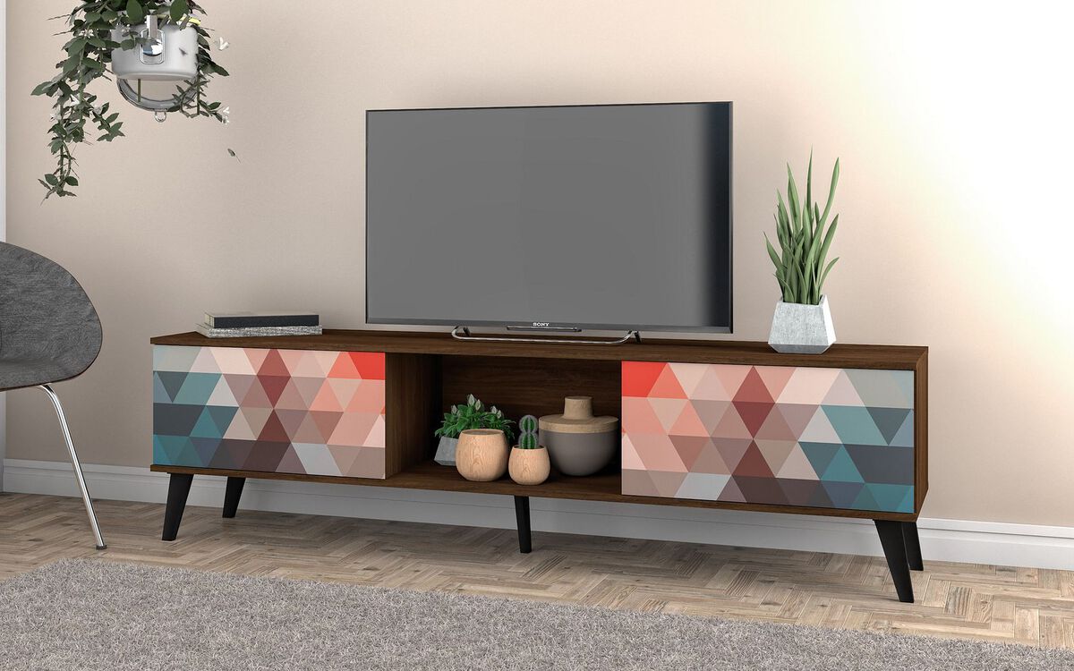 Manhattan Comfort TV & Media Units - Doyers 70.87 Mid-Century Modern TV Stand in Multi Color Red and Blue