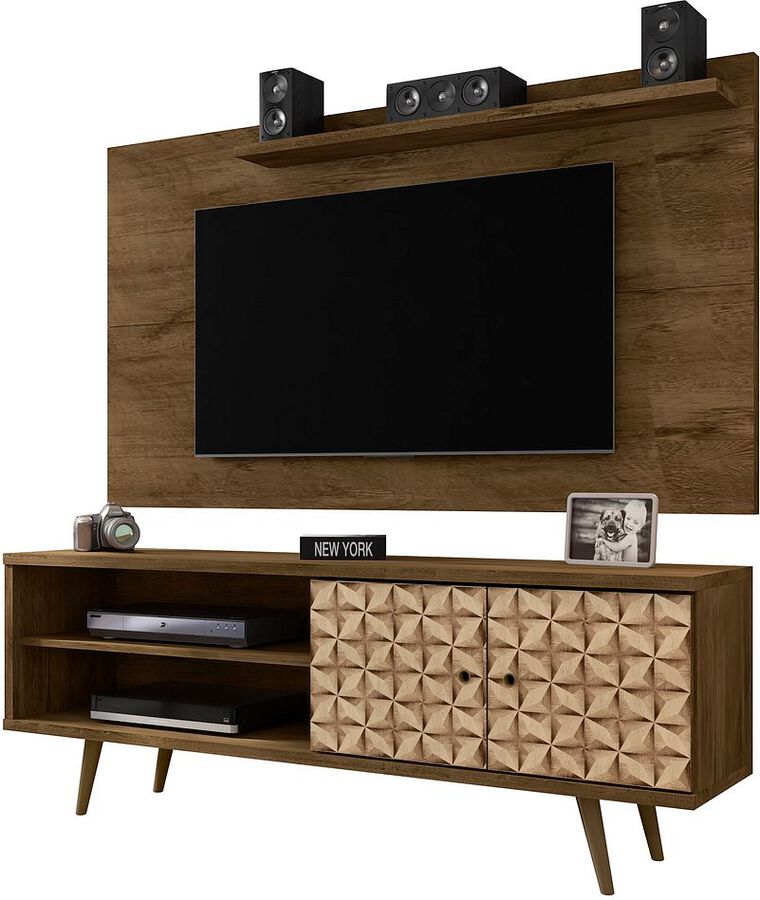 Manhattan Comfort TV & Media Units - Liberty 62.99 TV Stand and Panel in Rustic Brown and 3D Brown Prints