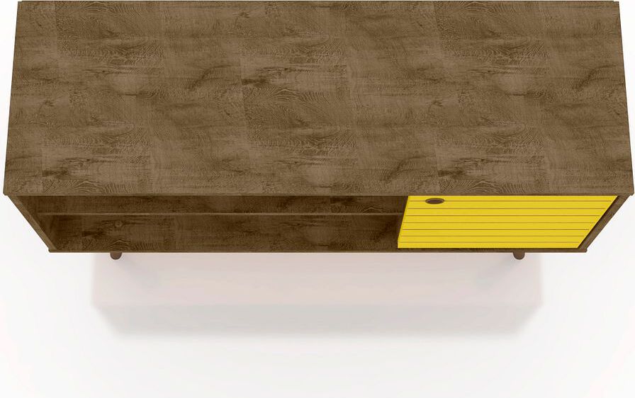 Manhattan Comfort TV & Media Units - Liberty 42.52" Mid-Century - Modern TV Stand with 2 Shelves & 1 Door in Rustic Brown & Yellow