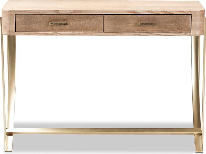 Wholesale Interiors Consoles - Lafoy Natural Brown Finished Wood & Gold Finished 2-Drawer Console Table