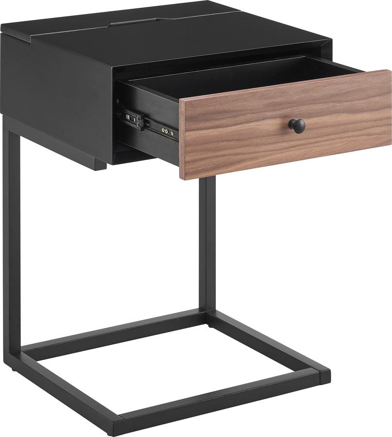 Euro Style Side & End Tables - Daeg Smart Side Table in Matte Black with American Walnut Veneer Drawer