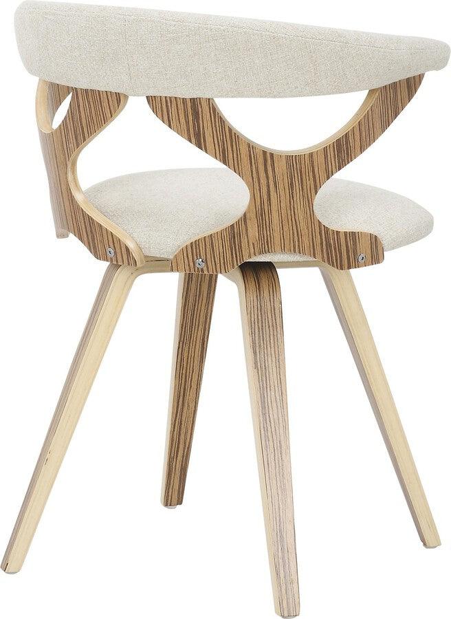 Gardenia Mid Century Modern Dining accent Chair with Swivel in Zebra Wood Cream Fabric