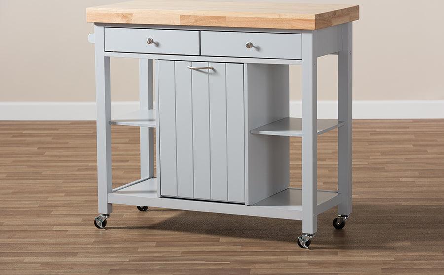 Hayward Coastal and Farmhouse Light Grey Wood Kitchen Cart