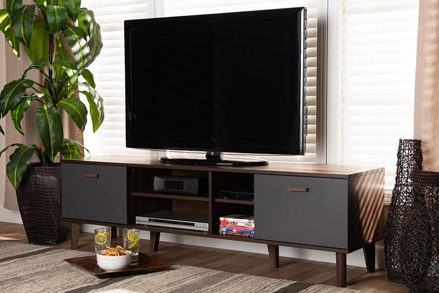 Wholesale Interiors TV & Media Units - Moina Two-Tone Walnut Brown and Grey Finished Wood TV Stand